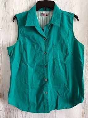 Bill Blass Vintage Teal Sleeveless Button-Down Shirt